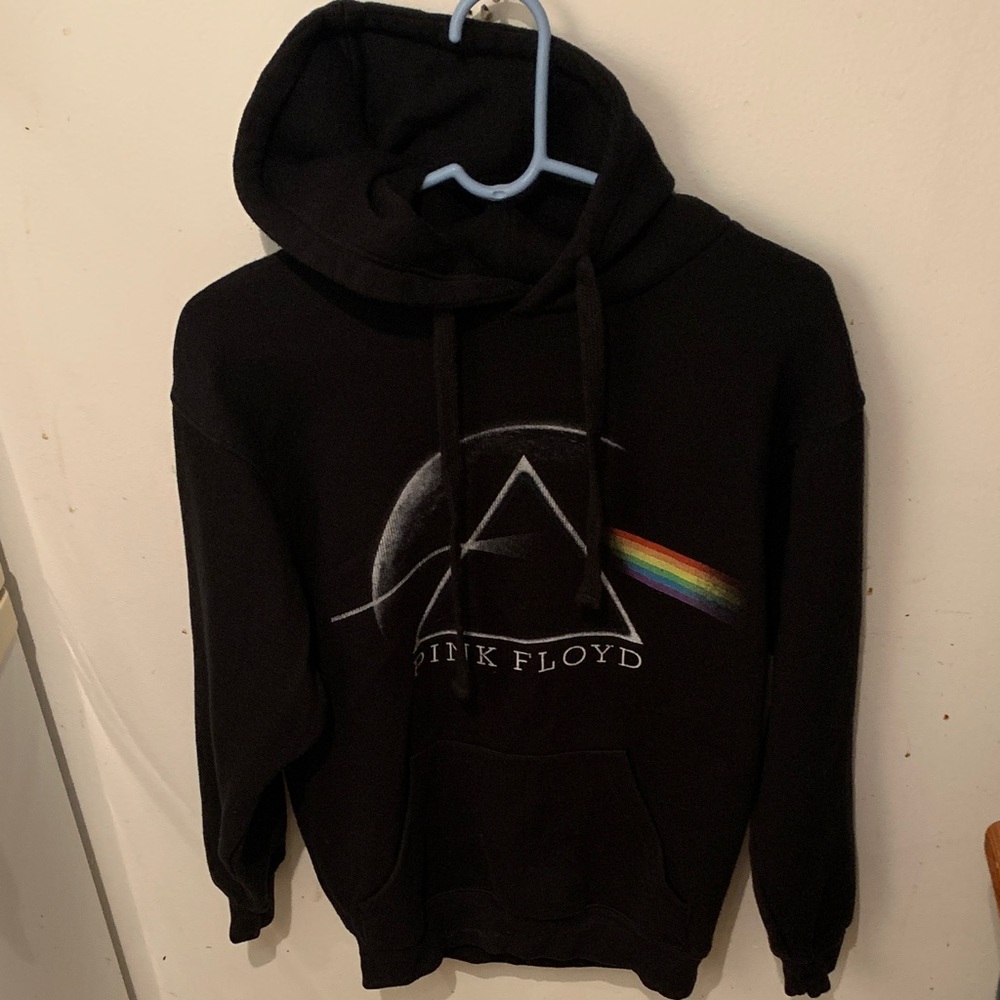 Official Pink Floyd Dark Side of the Moon Black and Rainbow 65/35 Cotton Hoodie